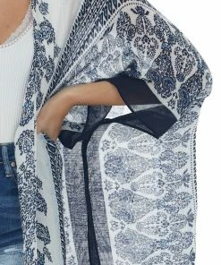 ANGIE Off White Printed Kimono With Side Slits Tops