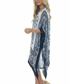 ANGIE Off White Printed Kimono With Side Slits Tops