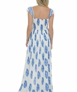 Eesome Off White Printed Off Shoulder Smocked Maxi Dress Dresses