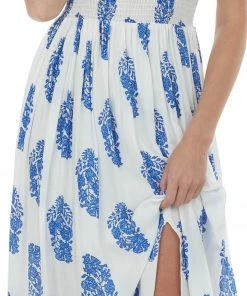 Eesome Off White Printed Off Shoulder Smocked Maxi Dress Dresses