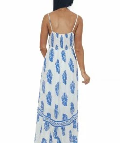 Eesome Off White Printed V Neck High Low Midi Dress