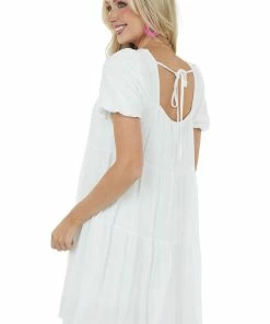She + Sky Off White Puff Sleeve Square Neck Tiered Dress Dresses 11 She + Sky Off White Puff Sleeve Square Neck Tiered Dress Dresses