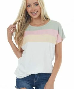 Vanilla Bay Off White Ribbed Colorblock Dolman Sleeve Top Tops