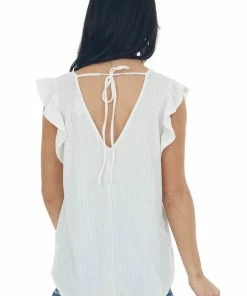 143 Story Off White Ribbed Ruffle Cap Sleeve Tie Back Top 12 143 Story Off White Ribbed Ruffle Cap Sleeve Tie Back Top