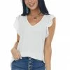 143 Story Off White Ribbed Ruffle Cap Sleeve Tie Back Top 1 143 Story Off White Ribbed Ruffle Cap Sleeve Tie Back Top