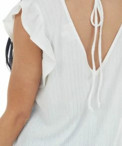 143 Story Off White Ribbed Ruffle Cap Sleeve Tie Back Top 13 143 Story Off White Ribbed Ruffle Cap Sleeve Tie Back Top