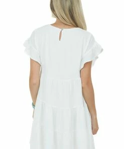 She + Sky Dresses Off White Ruffle Sleeve Tiered Babydoll Dress 12 She + Sky Dresses Off White Ruffle Sleeve Tiered Babydoll Dress
