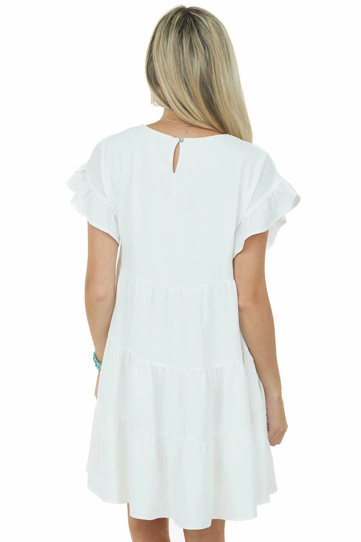 She + Sky Dresses Off White Ruffle Sleeve Tiered Babydoll Dress 7 She + Sky Dresses Off White Ruffle Sleeve Tiered Babydoll Dress