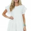 She + Sky Dresses Off White Ruffle Sleeve Tiered Babydoll Dress