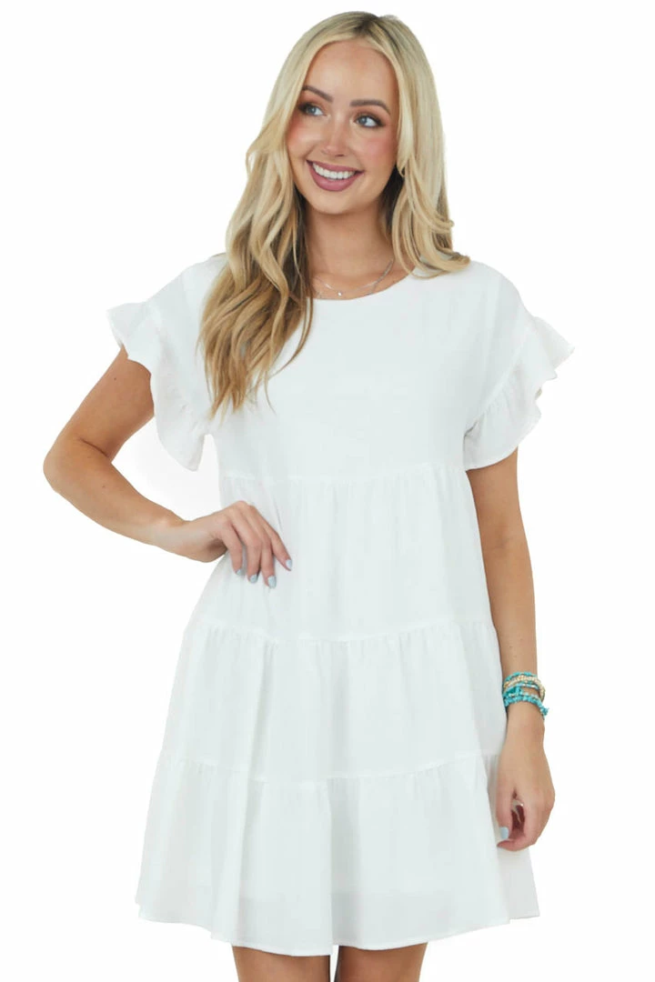 She + Sky Dresses Off White Ruffle Sleeve Tiered Babydoll Dress 3 She + Sky Dresses Off White Ruffle Sleeve Tiered Babydoll Dress