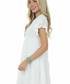 She + Sky Dresses Off White Ruffle Sleeve Tiered Babydoll Dress 11 She + Sky Dresses Off White Ruffle Sleeve Tiered Babydoll Dress