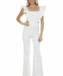 Flying Tomato Off White Ruffle Strap Flare Leg Jumpsuit 10 Flying Tomato Off White Ruffle Strap Flare Leg Jumpsuit