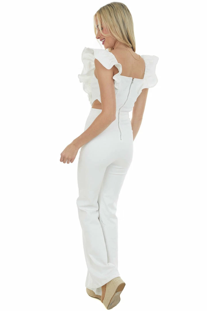 Flying Tomato Off White Ruffle Strap Flare Leg Jumpsuit 6 Flying Tomato Off White Ruffle Strap Flare Leg Jumpsuit