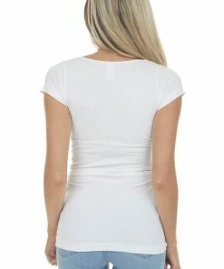 DYNAMIC Off White Scoop Neckline Short Sleeve Top