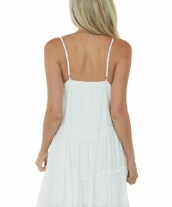 She + Sky Off White Sleeveless Tiered Babydoll Short Dress Dresses 16 She + Sky Off White Sleeveless Tiered Babydoll Short Dress Dresses