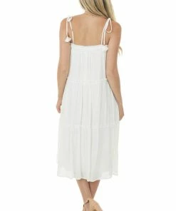 Allie Rose Dresses Off White Sleeveless Tiered Midi Dress