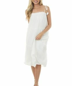 Allie Rose Dresses Off White Sleeveless Tiered Midi Dress
