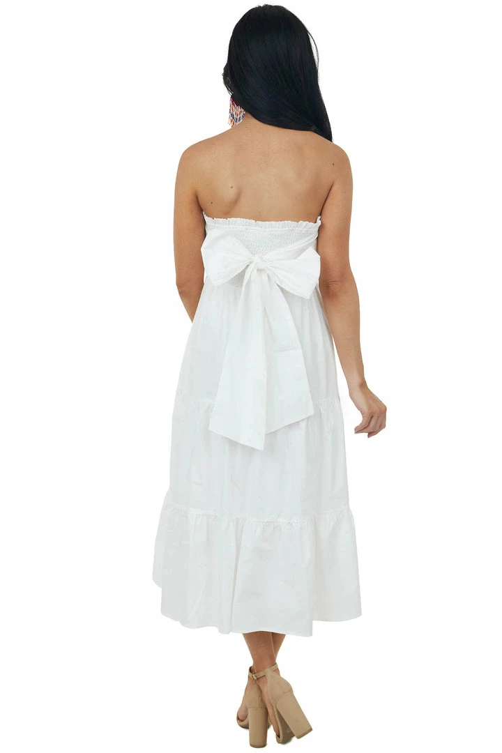 Allie Rose Off White Smocked Strapless Tiered Midi Dress Dresses 7 Allie Rose Off White Smocked Strapless Tiered Midi Dress Dresses
