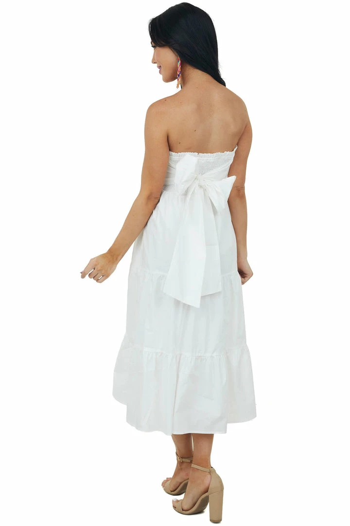 Allie Rose Off White Smocked Strapless Tiered Midi Dress Dresses 6 Allie Rose Off White Smocked Strapless Tiered Midi Dress Dresses