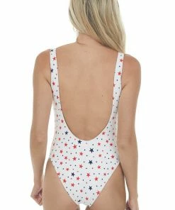 Beach Joy Bikini Off White Star Print Patriotic One Piece Swimsuit