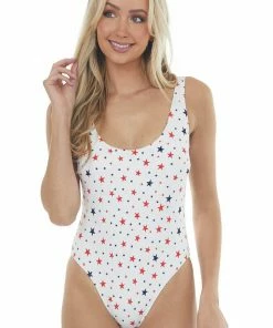 Beach Joy Bikini Off White Star Print Patriotic One Piece Swimsuit