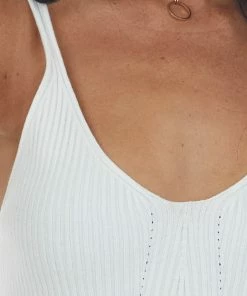 Eesome Off White Stretchy Ribbed Knit V Neck Tank Top