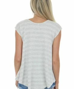 Andree Off White Striped V Neck Cap Sleeve Knit Top 12 Andree Off White Striped V Neck Cap Sleeve Knit Top