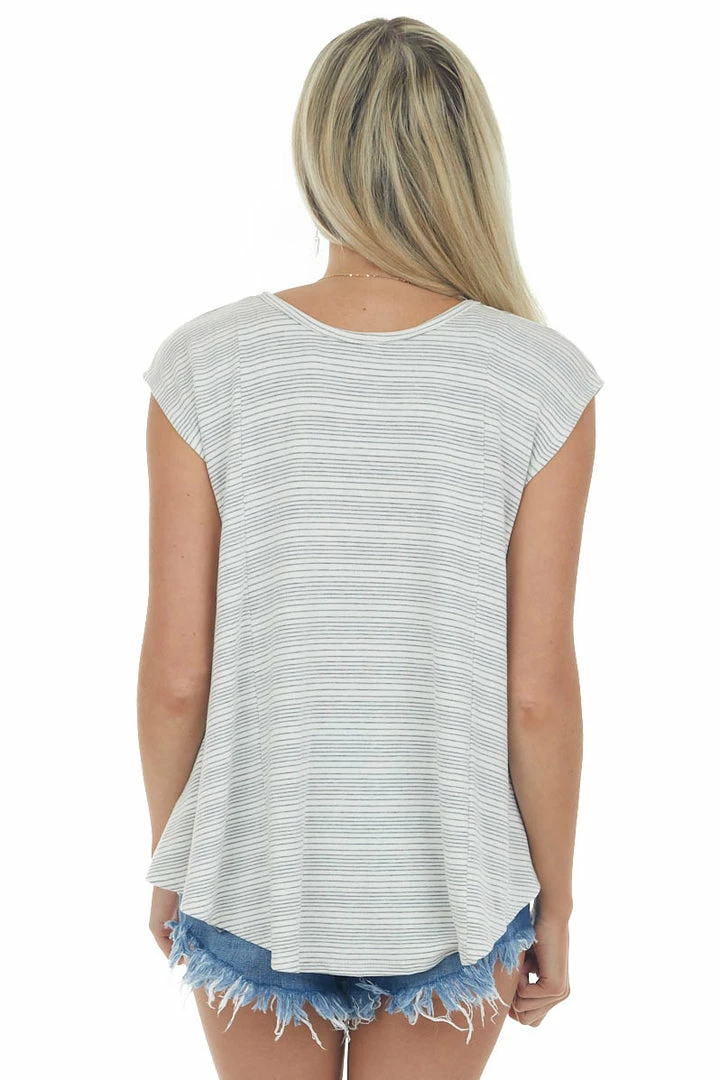 Andree Off White Striped V Neck Cap Sleeve Knit Top 7 Andree Off White Striped V Neck Cap Sleeve Knit Top