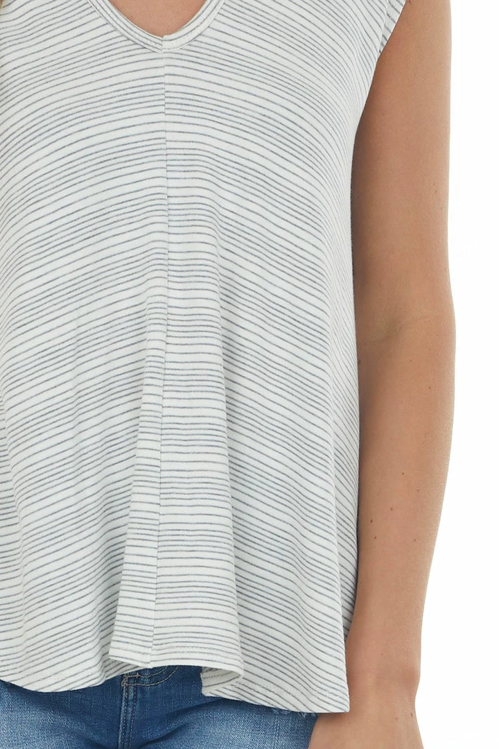 Andree Off White Striped V Neck Cap Sleeve Knit Top 8 Andree Off White Striped V Neck Cap Sleeve Knit Top