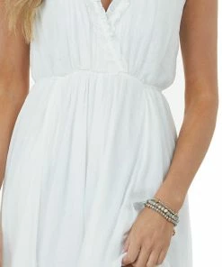 Aakaa Dresses Off White Surplice Maxi Dress With Deep Side Slit