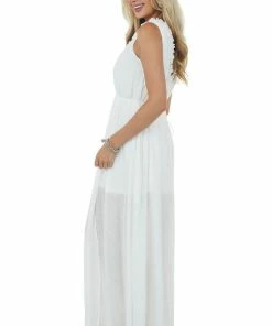 Aakaa Dresses Off White Surplice Maxi Dress With Deep Side Slit