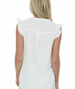 Staccato Off White Swiss Dot Notch Neck Fill Blouse Tops