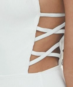 Envya Off White Textured One Piece Swimsuit With Halter Neckline