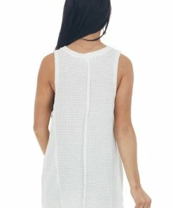 POL Clothing Tops Off White Waffle Knit Button Front Tank Top 12 POL Clothing Tops Off White Waffle Knit Button Front Tank Top