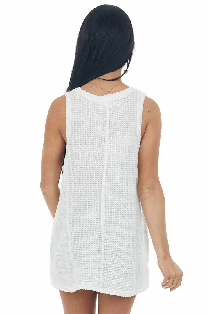 POL Clothing Tops Off White Waffle Knit Button Front Tank Top 7 POL Clothing Tops Off White Waffle Knit Button Front Tank Top
