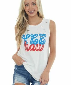 Zutter Off White 'Yee Haw' Laser Cut Graphic Tank Top Tops