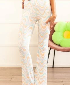 LE LIS Bottoms Off White Abstract Print High Waisted Pants