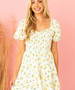 Lush Clothing Off White Cherry Print Smocked Tiered Dress