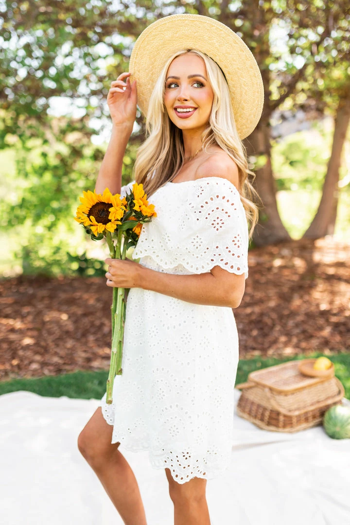 Sweet Lemon Off White Eyelet Lace Off Shoulder Short Dress 4 Sweet Lemon Off White Eyelet Lace Off Shoulder Short Dress
