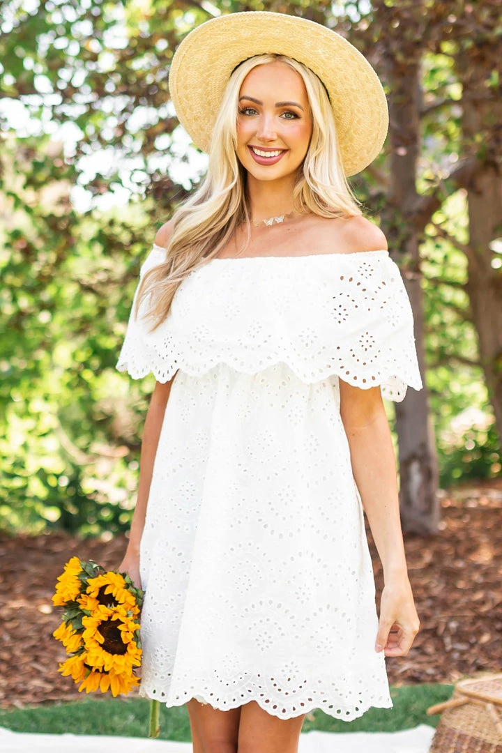 Sweet Lemon Off White Eyelet Lace Off Shoulder Short Dress 3 Sweet Lemon Off White Eyelet Lace Off Shoulder Short Dress