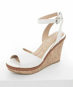 Chinese Laundry Off White Faux Leather Ankle Strap Wedges Shoes