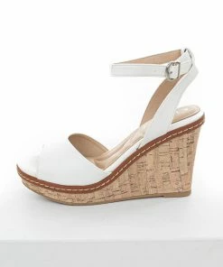 Chinese Laundry Off White Faux Leather Ankle Strap Wedges Shoes