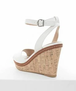 Chinese Laundry Off White Faux Leather Ankle Strap Wedges Shoes