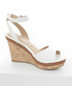 Chinese Laundry Off White Faux Leather Ankle Strap Wedges Shoes