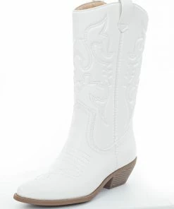 FORTUNE DYNAMIC Shoes Off White Faux Leather Embroidered Western Boots