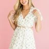 Lush Clothing Off White Floral Print Swiss Dot Mini Dress Dresses