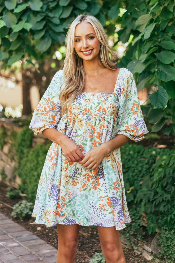 Sweet Lemon Off White Floral Puff Sleeve Babydoll Mini Dress 4 Sweet Lemon Off White Floral Puff Sleeve Babydoll Mini Dress