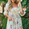 Sweet Lemon Off White Floral Puff Sleeve Babydoll Mini Dress