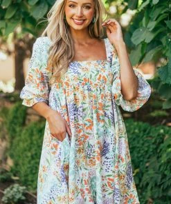 Sweet Lemon Off White Floral Puff Sleeve Babydoll Mini Dress