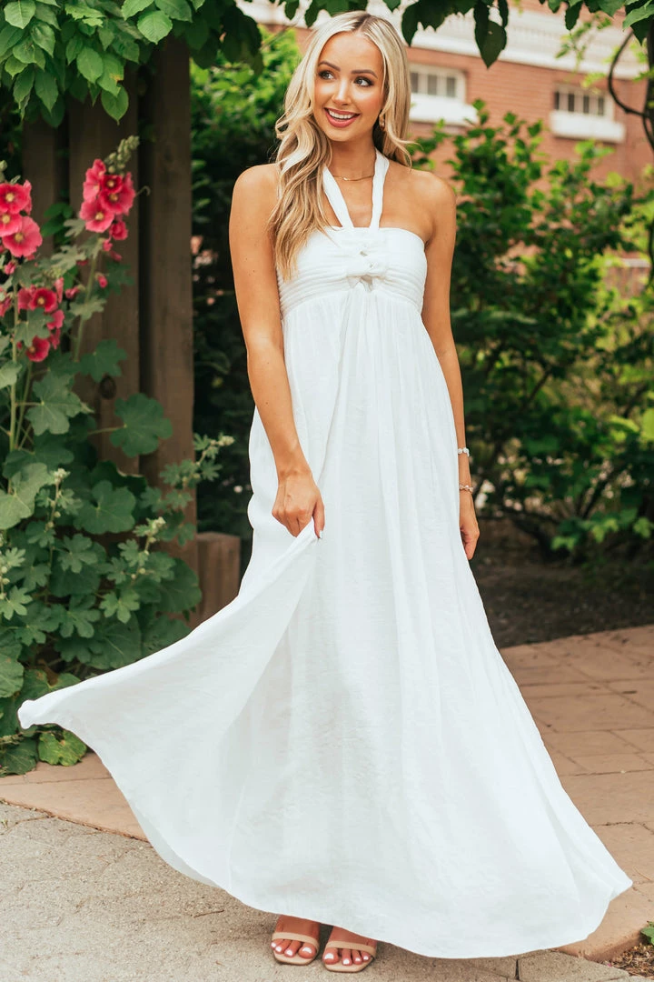 Aakaa Off White Halter Neck Sleeveless Maxi Dress Dresses 4 Aakaa Off White Halter Neck Sleeveless Maxi Dress Dresses
